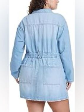 Universal Thread Faded Cinch Waist Denim Shirt Dress size 14 Light Blue Wash